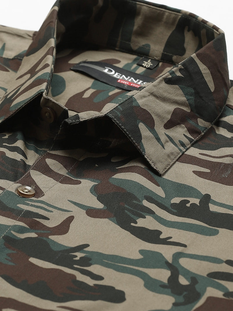 Men Brown  Green Slim Fit Camouflage Printed Casual Shirt