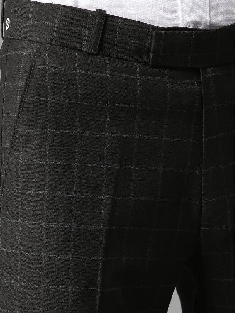Men Coffee Brown Tapered Fit Checked Regular Trousers