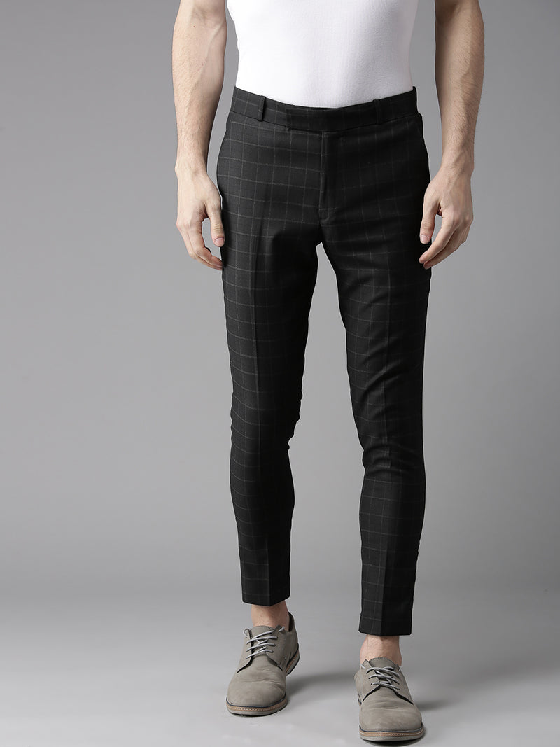Men Black  Off-White Tapered Fit Checked Trousers