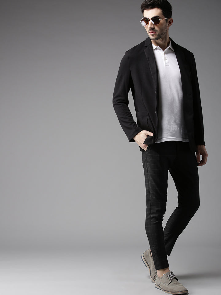 Men Black  Off-White Tapered Fit Checked Trousers