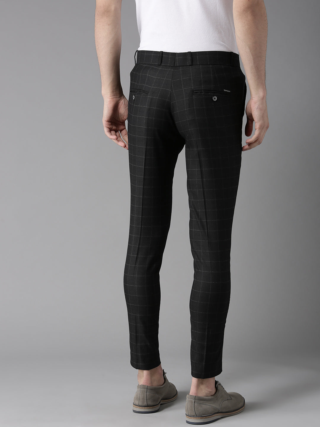 Men Black  Off-White Tapered Fit Checked Trousers