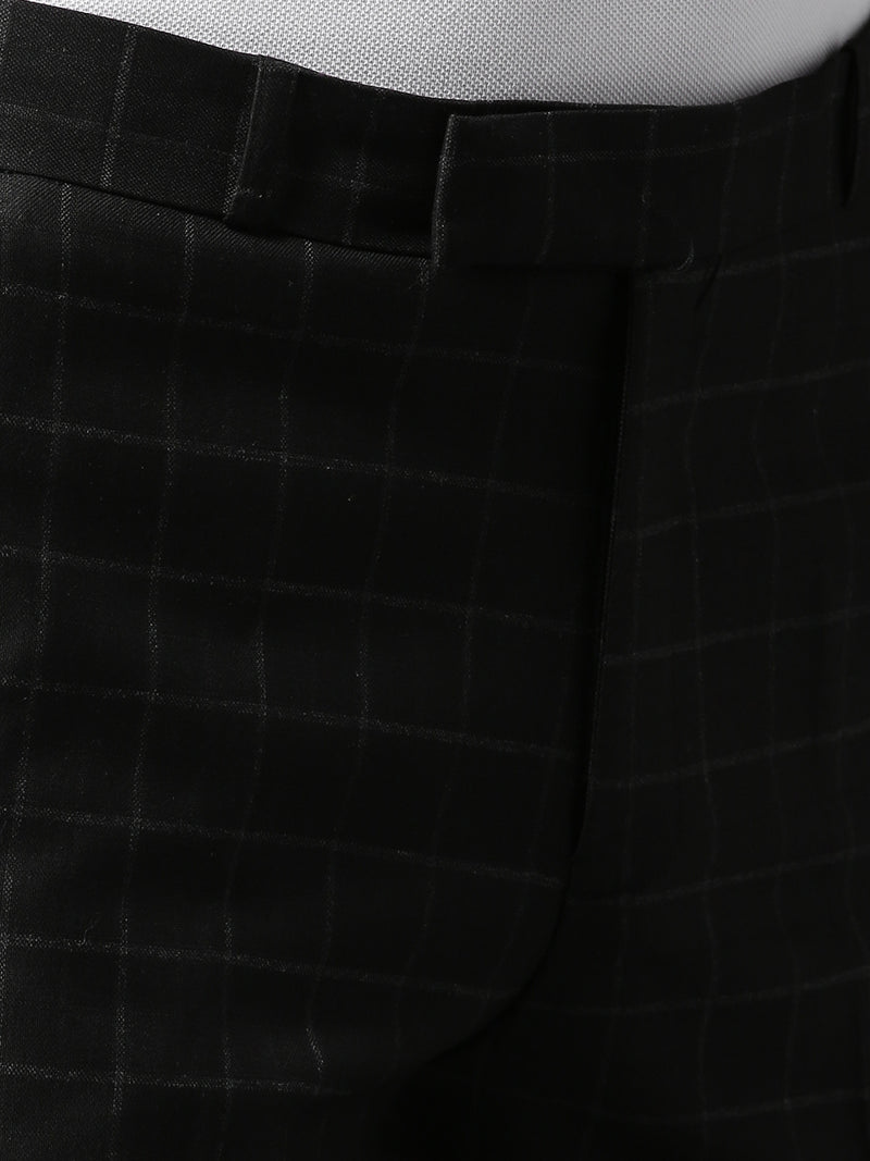 Men Black  Off-White Tapered Fit Checked Regular Trousers
