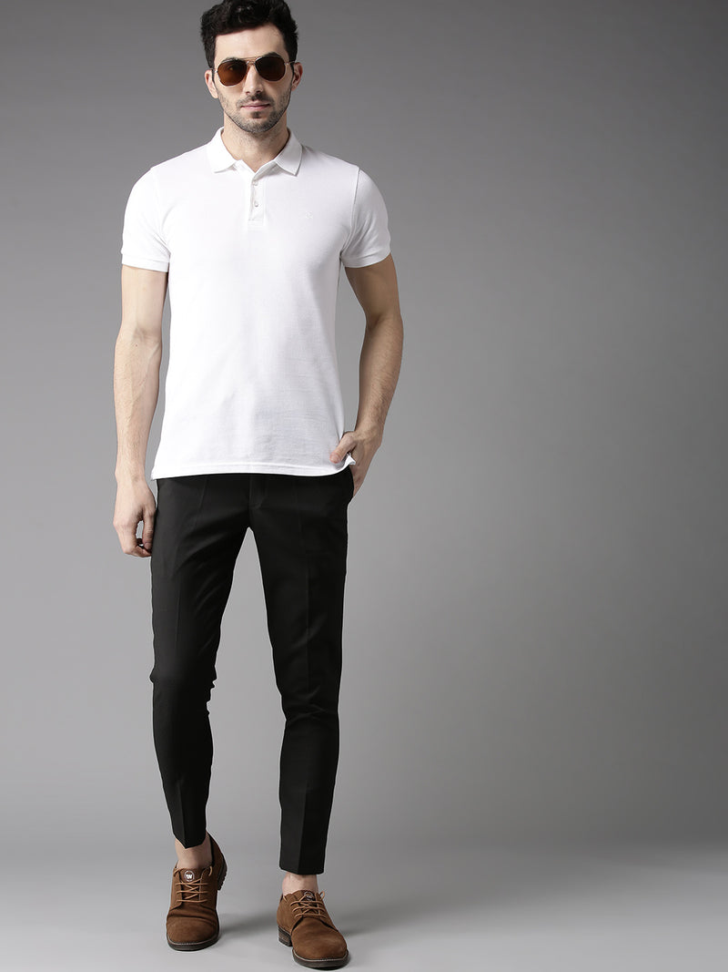 Men Black Tapered Fit Solid Trousers