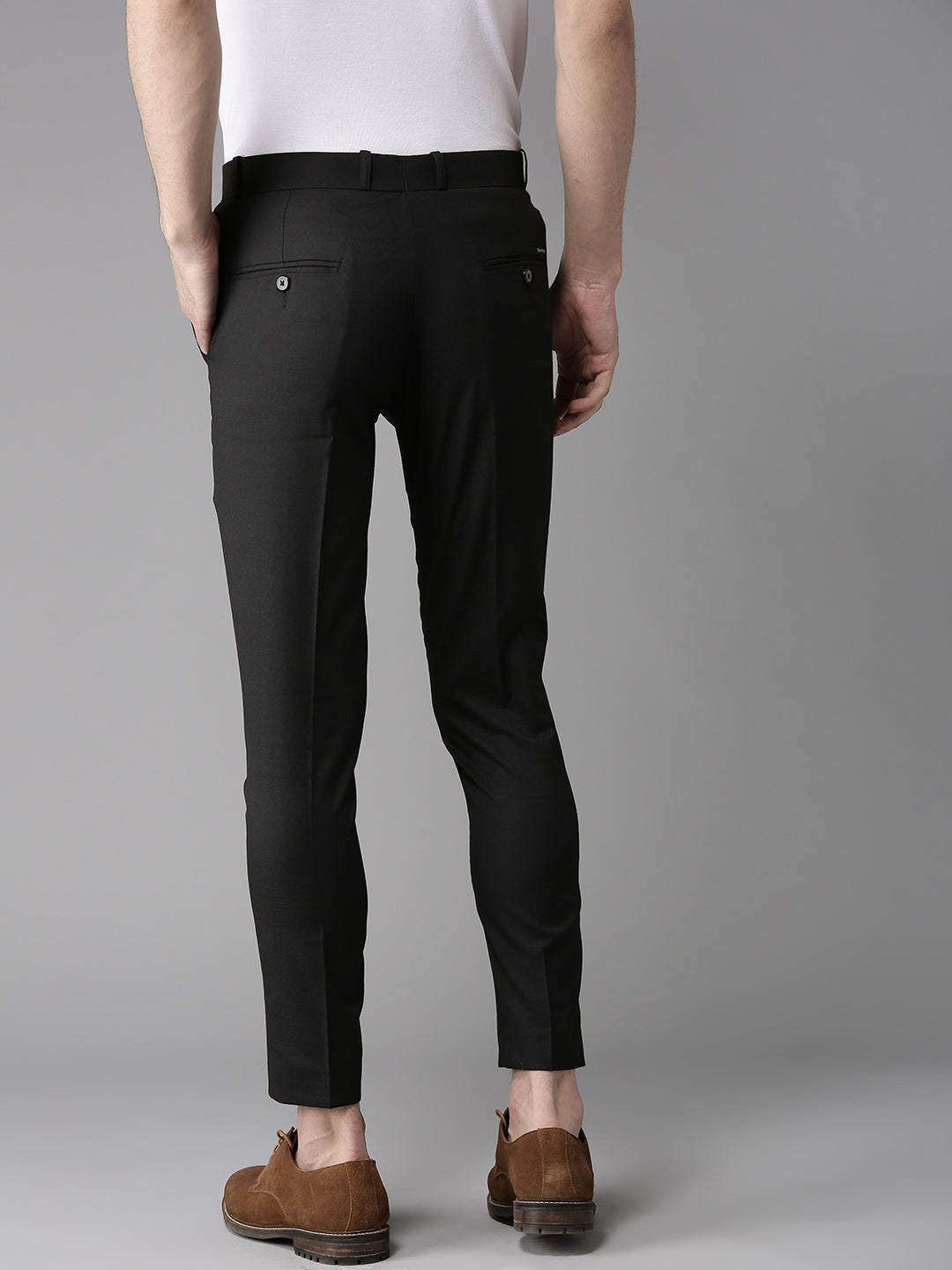 Men Black Tapered Fit Solid Trousers