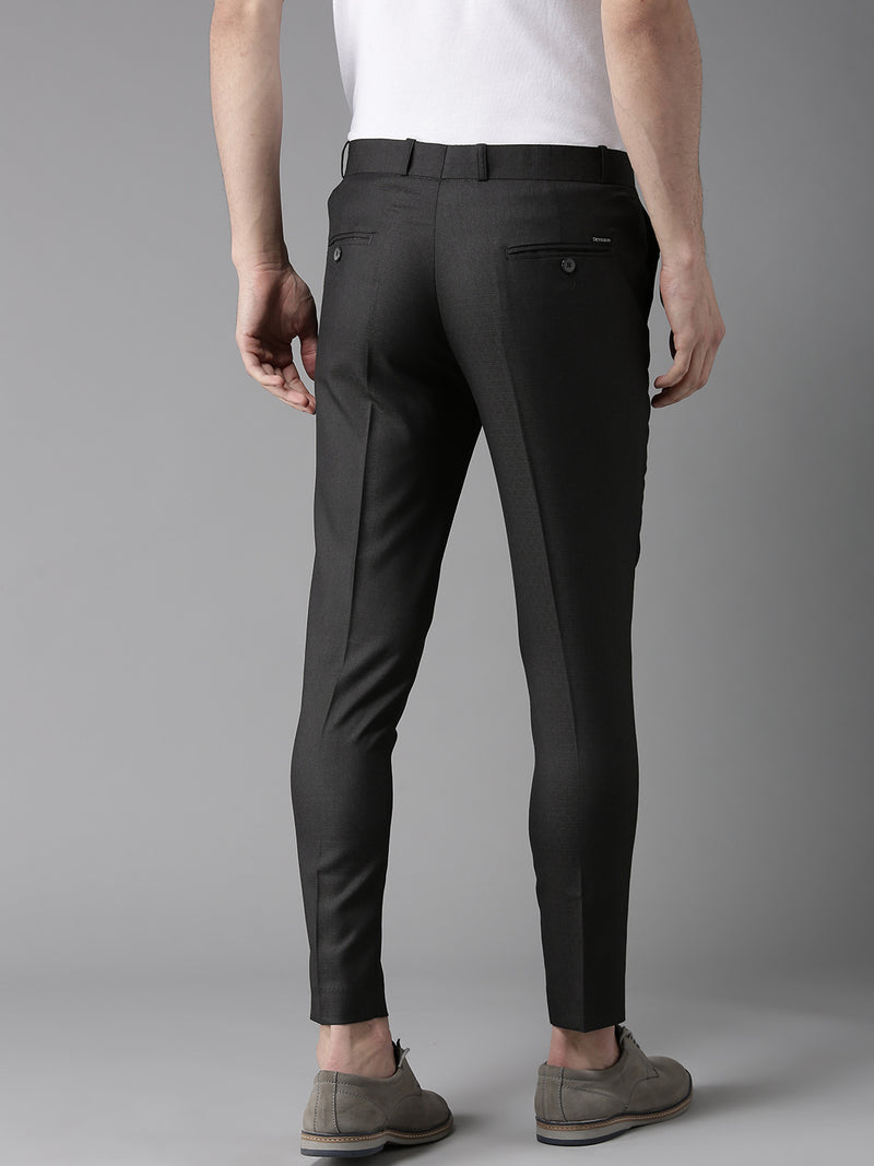 Men Charcoal Grey Tapered Fit Self Design Trousers