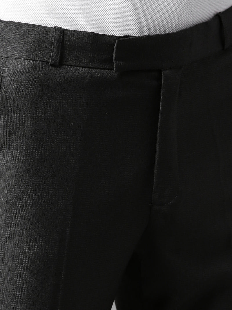 Men Charcoal Grey Tapered Fit Self Design Trousers