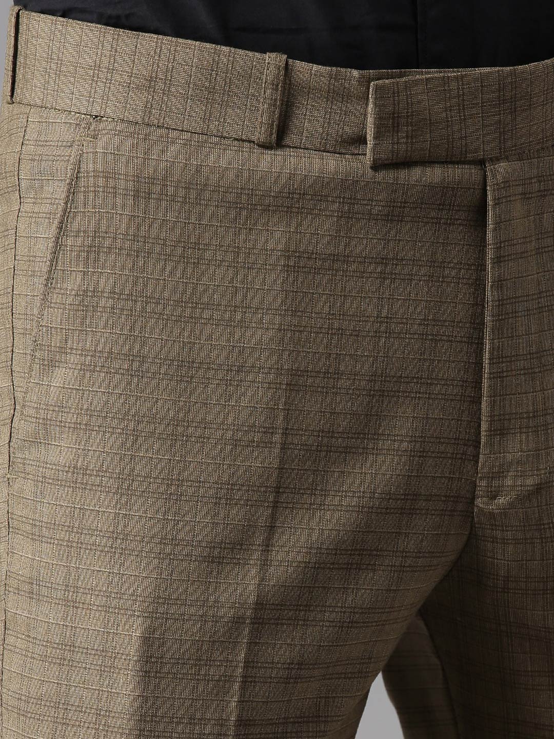 Men Olive Brown Tapered Fit Checked Cropped Regular Trousers