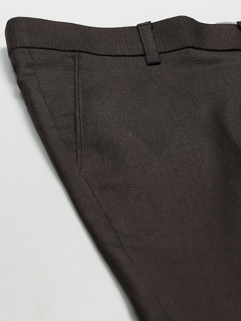 Men Brown Smart Tapered Fit Checked Cropped Trousers