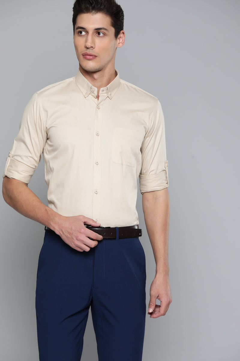 Men Beige Smart Slim Fit Bio-Engineered Quick-Dry Odour-Free Formal Shirt