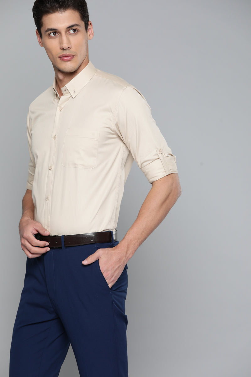 Men Beige Smart Slim Fit Bio-Engineered Quick-Dry Odour-Free Formal Shirt