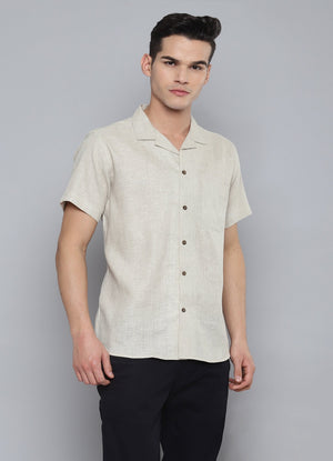 Dennison men's beige hemp cotton sustainable shirt front view