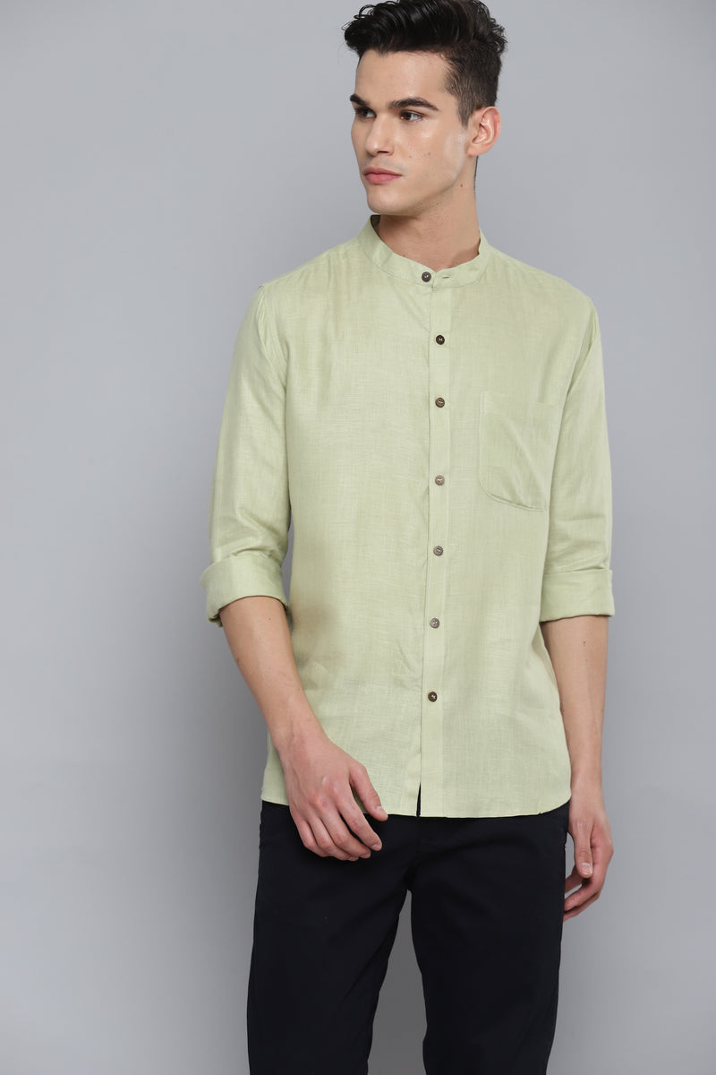 Dennison men's green full sleeves hemp shirt front view