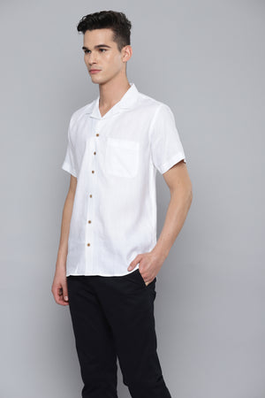 White: Half Sleeves Hemp Casual Shirt