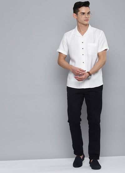 White: Half Sleeves Hemp Casual Shirt