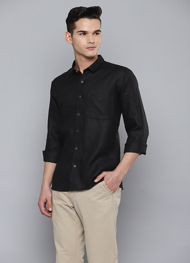 Men Black Pure Hemp Sustainable Slim Fit Casual Shirt