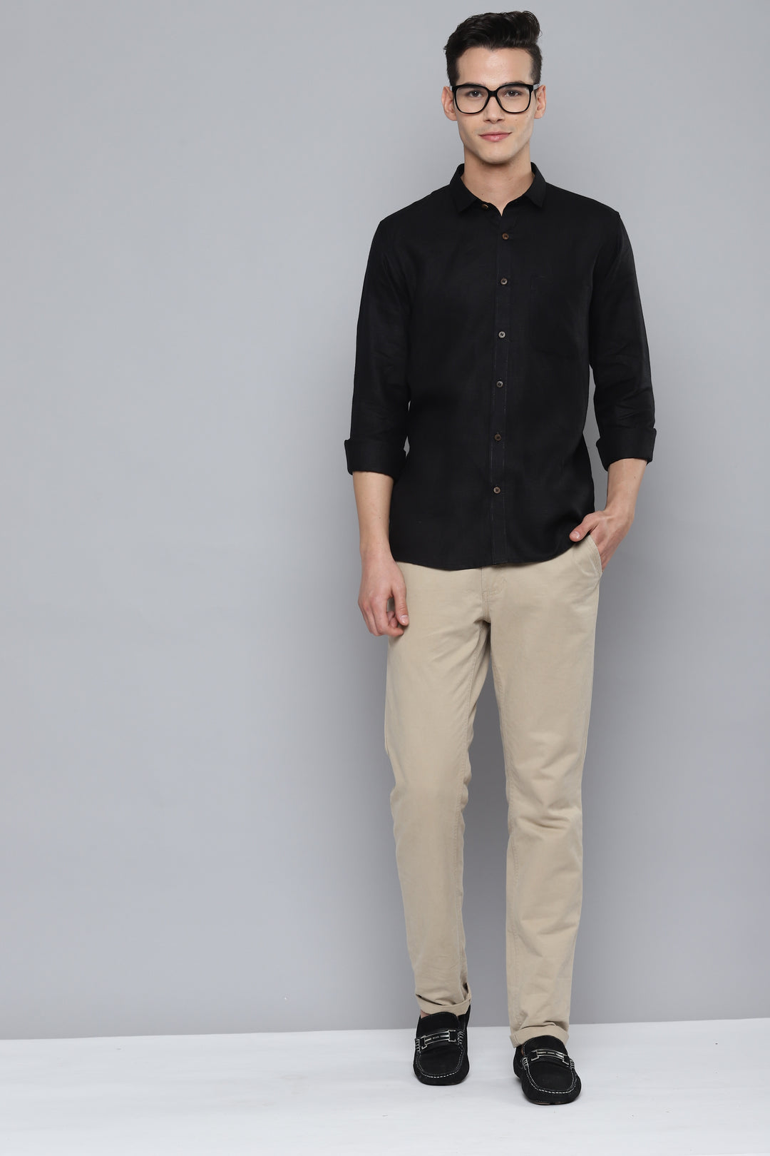 Men Black Pure Hemp Sustainable Slim Fit Casual Shirt