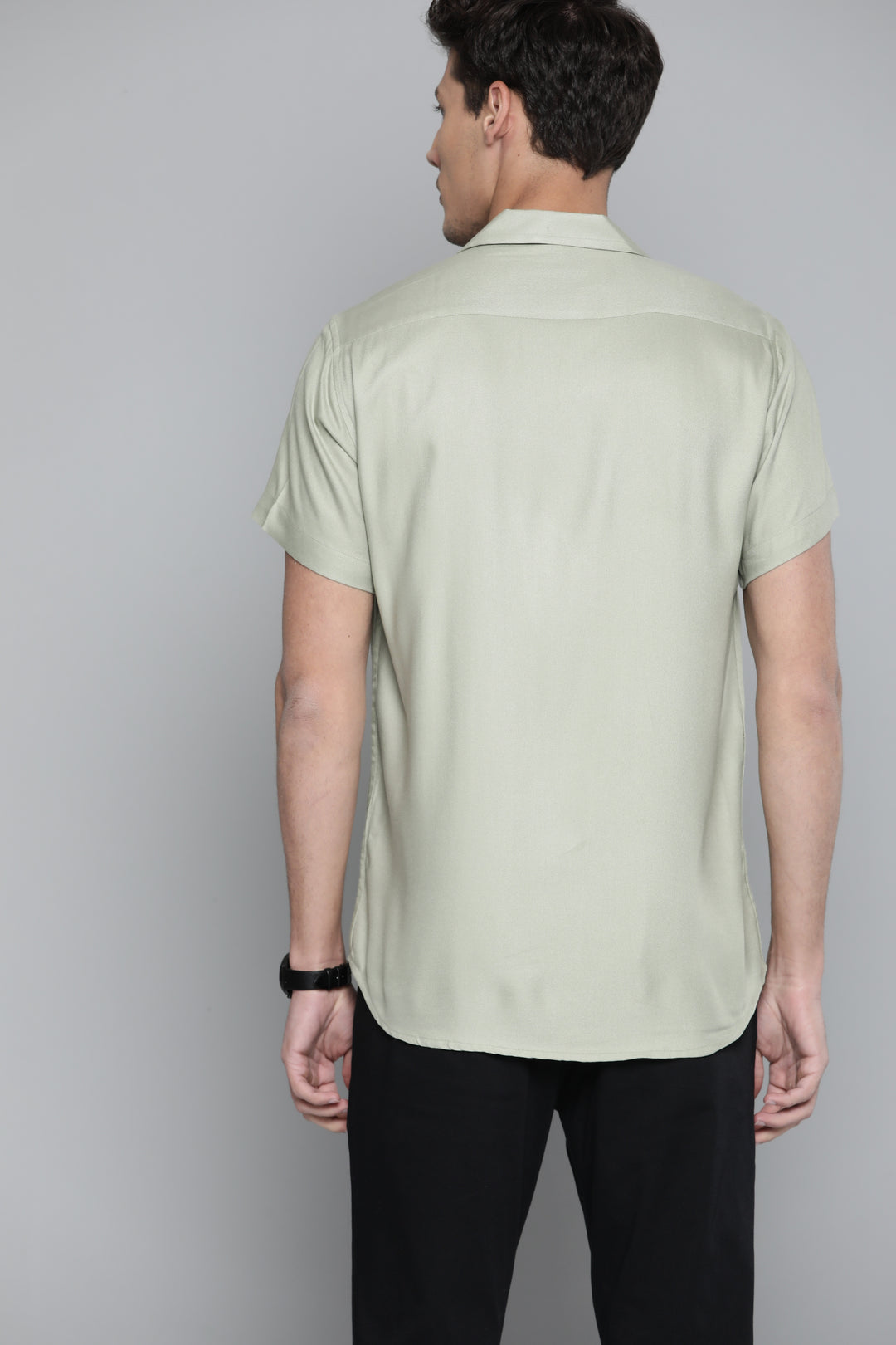 Men Olive Green Cotton Twill Slim Fit Casual Shirt