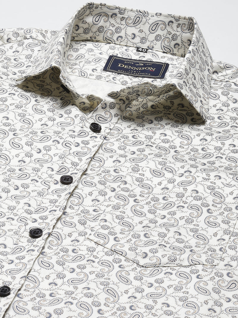 DENNISON Men Cream-Coloured Smart Slim Fit Printed Formal Shirt
