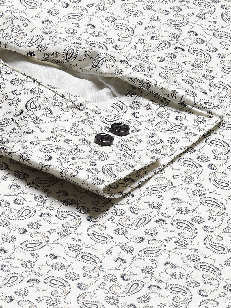 DENNISON Men Cream-Coloured Smart Slim Fit Printed Formal Shirt