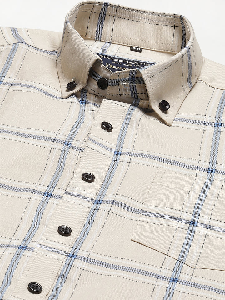 Men Cream-Coloured Smart Slim Fit Checked Formal Shirt