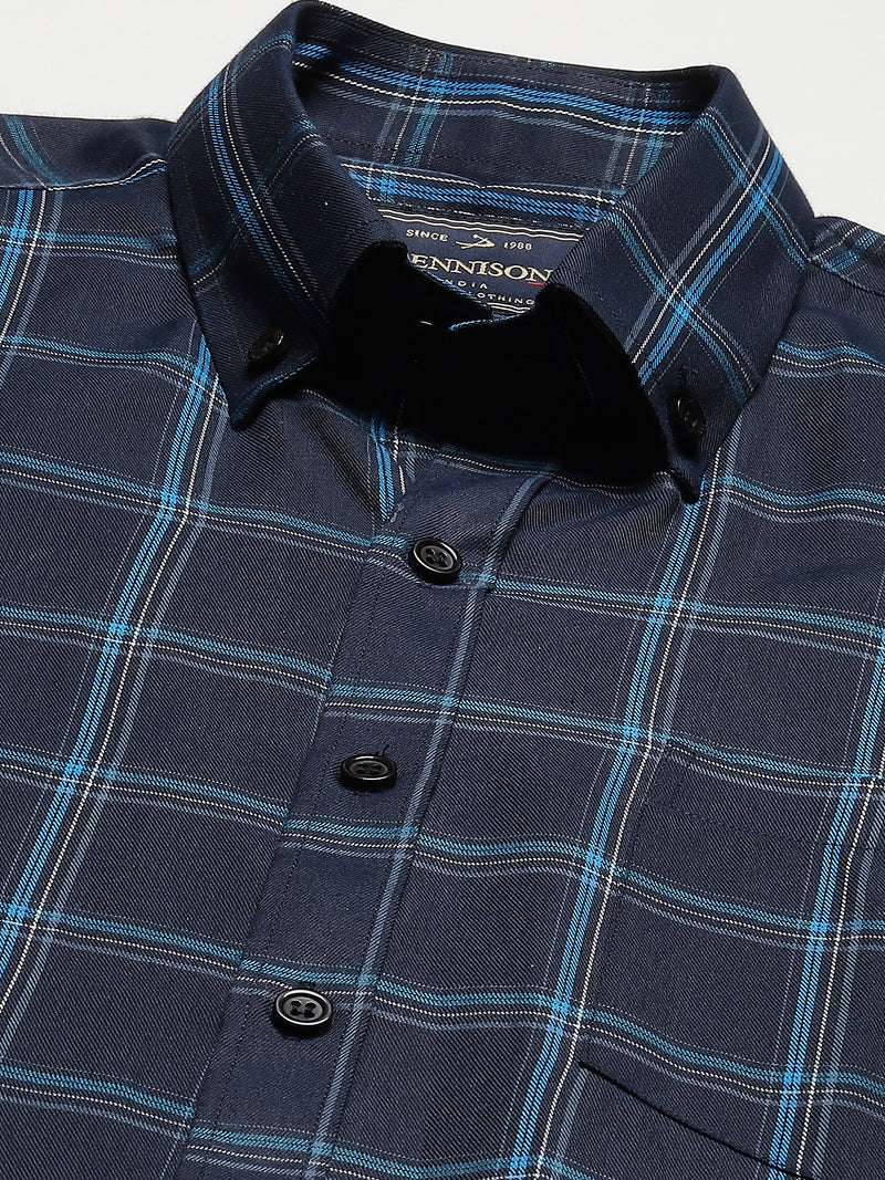 Men Navy Blue Smart Slim Fit Checked Formal Shirt