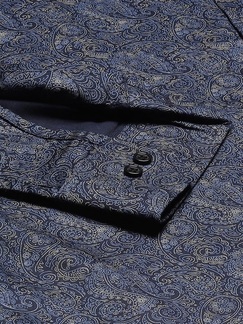 Men Navy Blue Smart Slim Fit Printed Formal Shirt