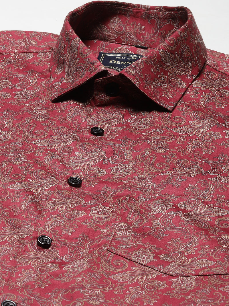 Men Maroon Smart Slim Fit Printed Casual Shirt