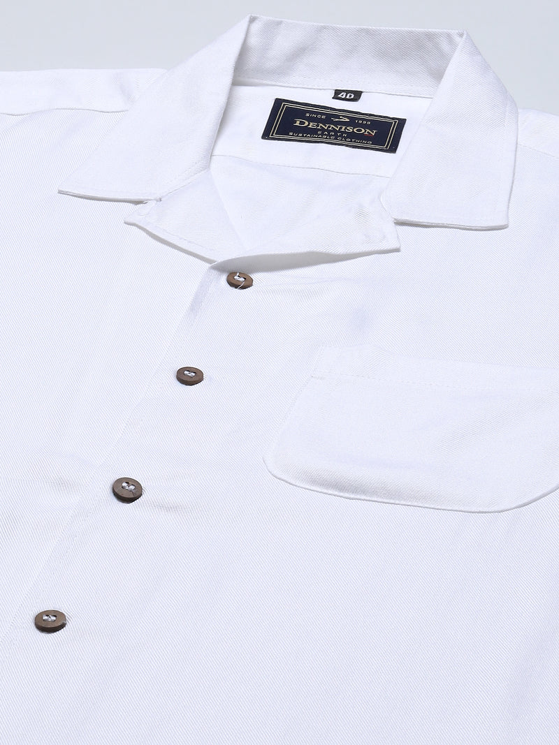 Men White Solid Smart Slim Fit Twill Weave Cotton Shirt