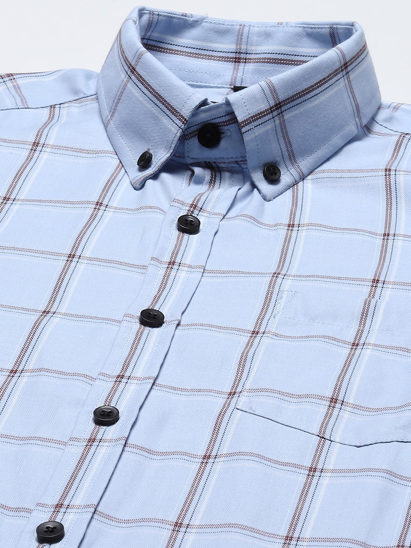 Men Blue  Black Pure Cotton Smart Slim Fit Windowpane Checks Formal Shirt