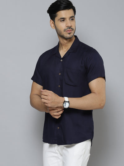 Men Navy Blue Smart Slim Fit Casual Shirt