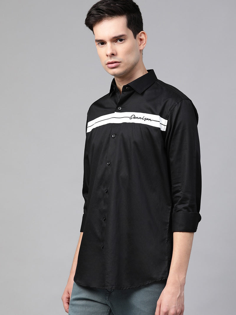 Men Black  White Slim Fit Solid Twill Casual Shirt