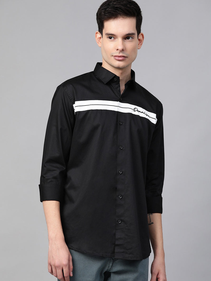 Men Black  White Slim Fit Solid Twill Casual Shirt