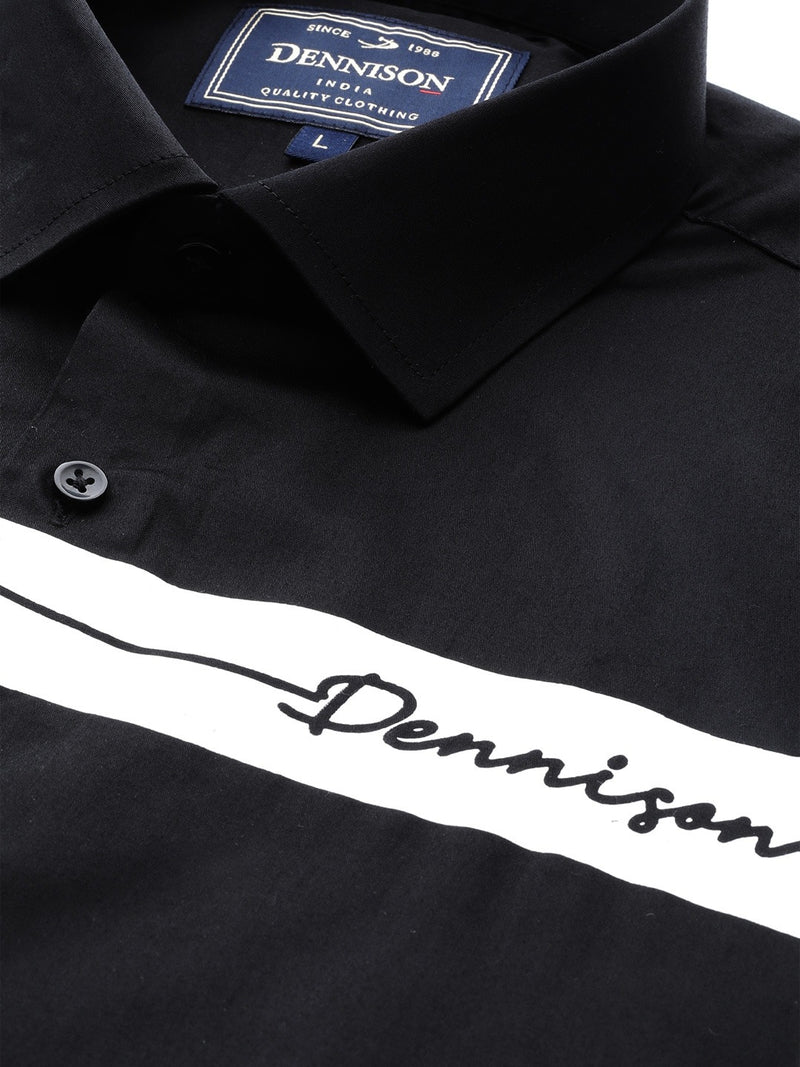 Men Black  White Slim Fit Solid Twill Casual Shirt
