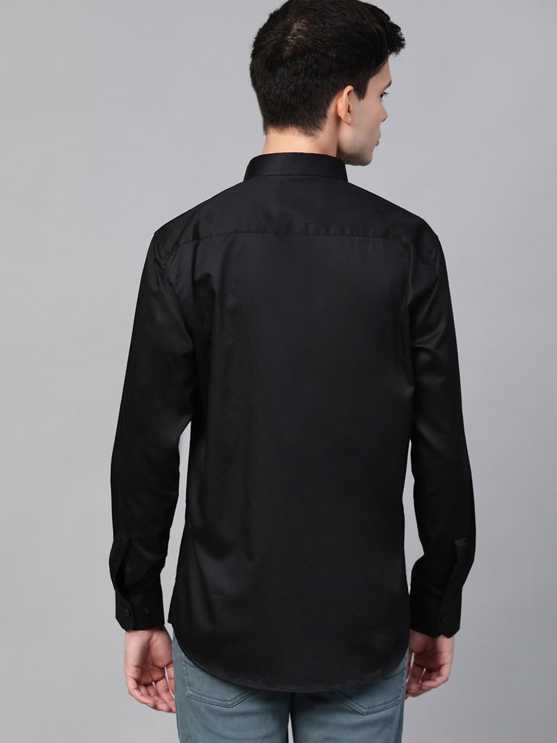 Men Black  White Slim Fit Solid Twill Casual Shirt