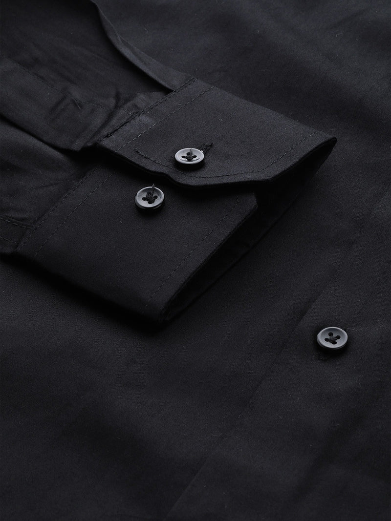 Men Black  White Slim Fit Solid Twill Casual Shirt