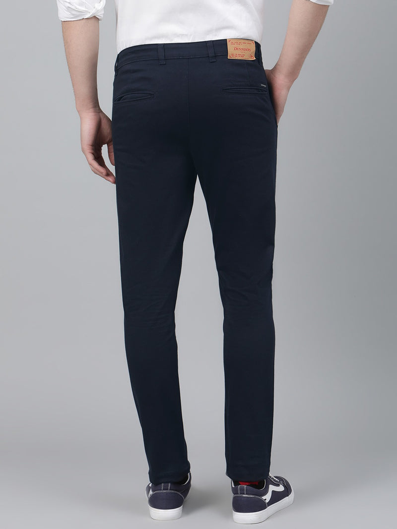 Men Navy Blue Smart Skinny Fit Solid Chinos