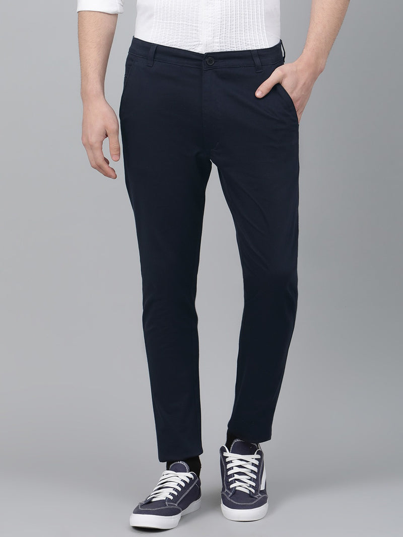 Men Navy Blue Smart Skinny Fit Solid Chinos
