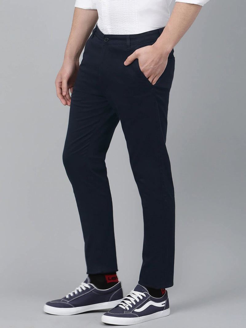 Men Navy Blue Smart Skinny Fit Solid Chinos