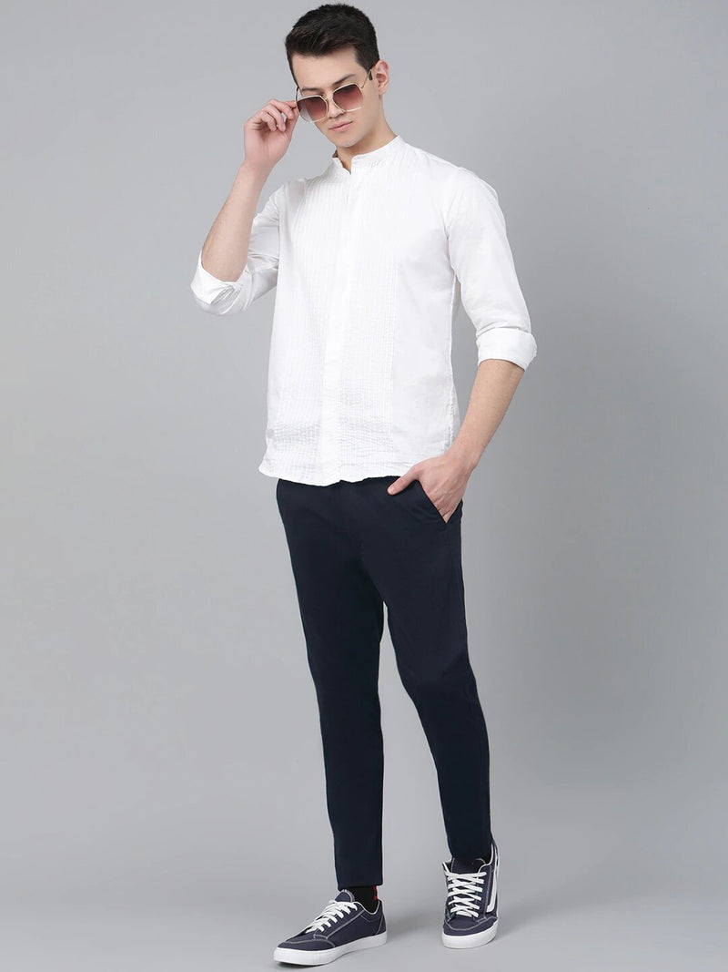 Men Navy Blue Smart Skinny Fit Solid Chinos