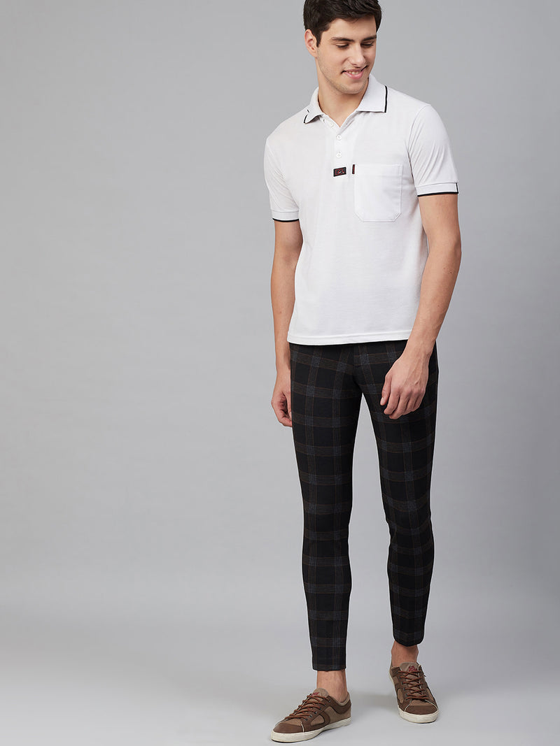 Men Black  Brown Smart Tapered Fit Checked Regular Trousers