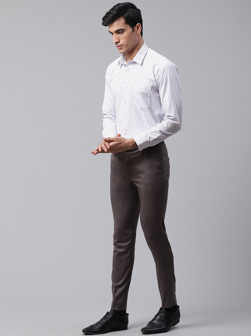 Men Taupe Smart Tapered Fit Solid Formal Trousers