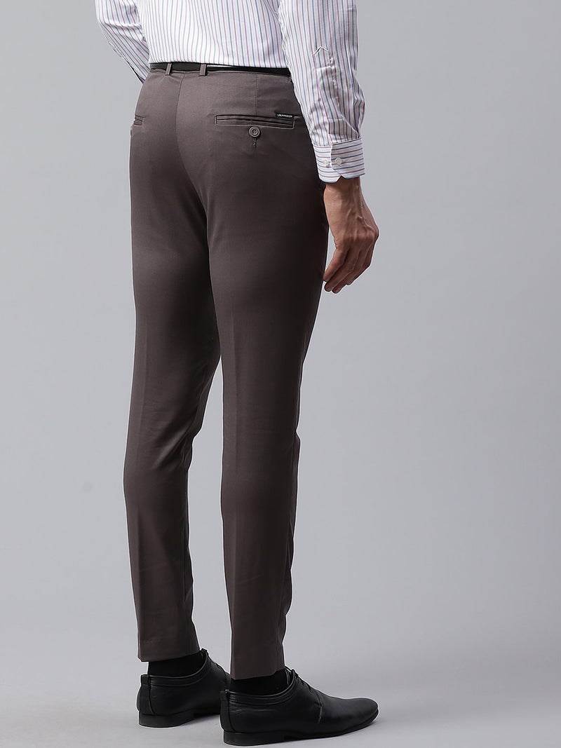 Men Taupe Smart Tapered Fit Solid Formal Trousers