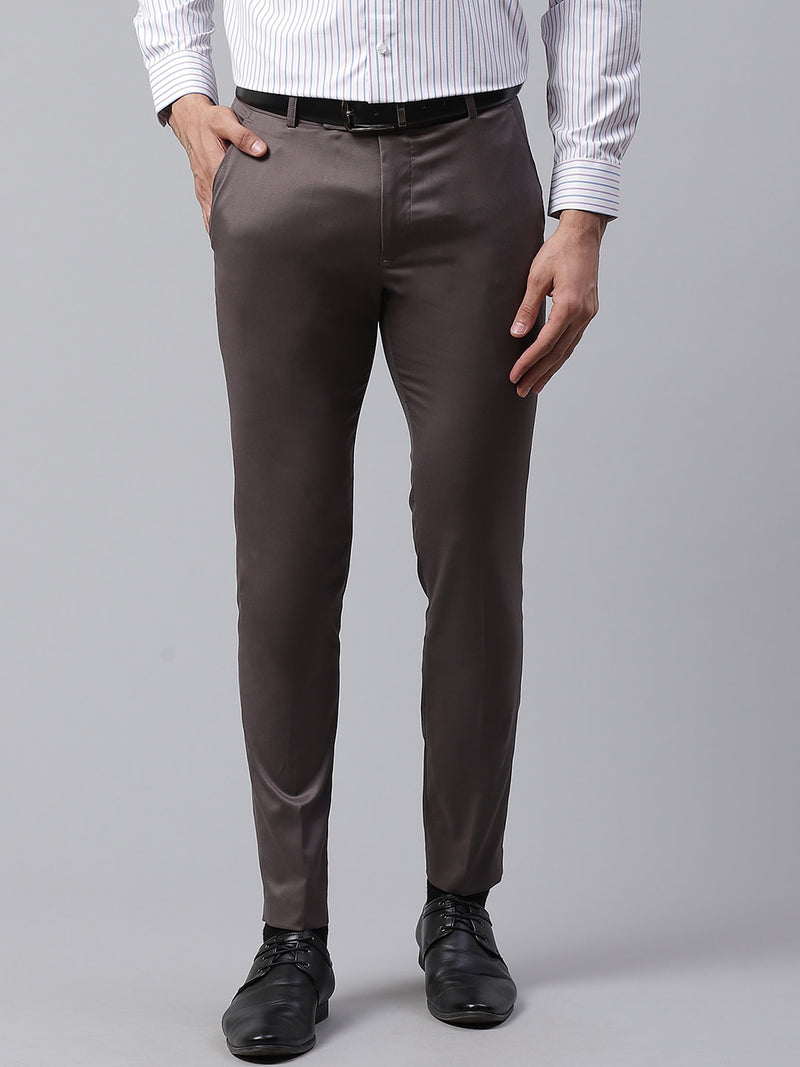 Men Taupe Smart Tapered Fit Solid Formal Trousers