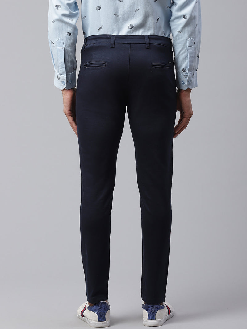 Men Navy Blue Smart Skinny Fit Solid Chinos