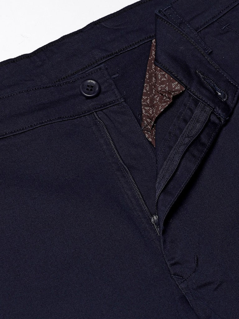 Men Navy Blue Smart Skinny Fit Solid Chinos