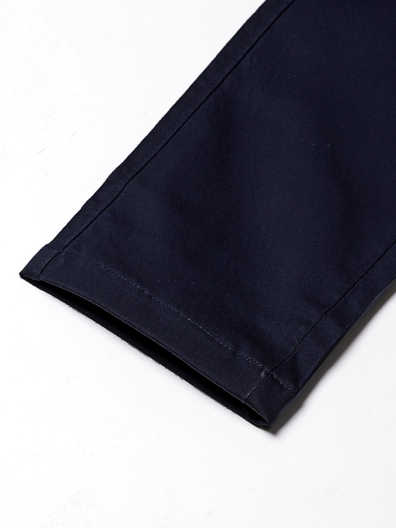 Men Navy Blue Smart Skinny Fit Solid Chinos