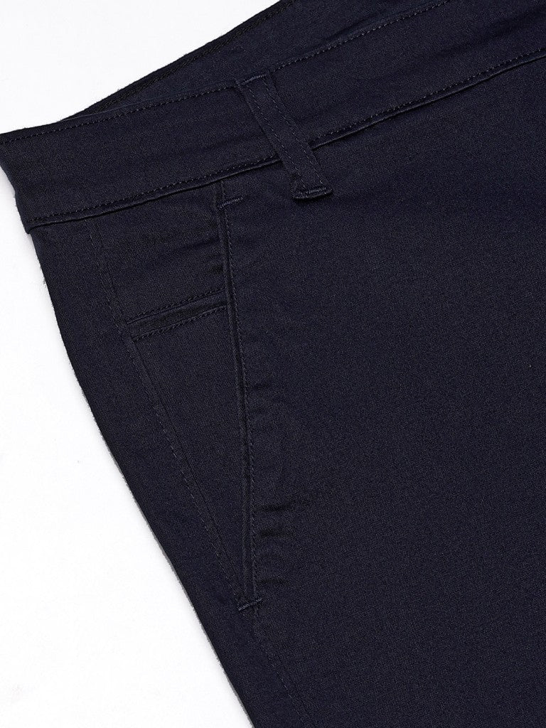 Men Navy Blue Smart Skinny Fit Solid Chinos