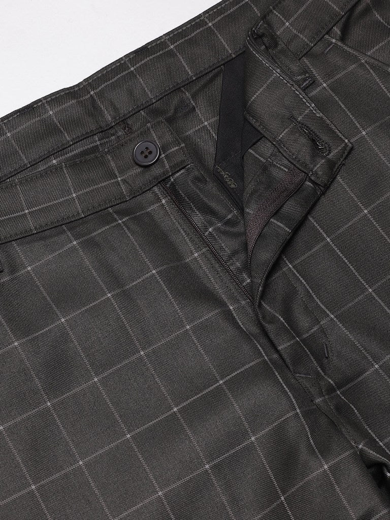 Men Olive Green  Beige Smart Skinny Fit Checked Chinos