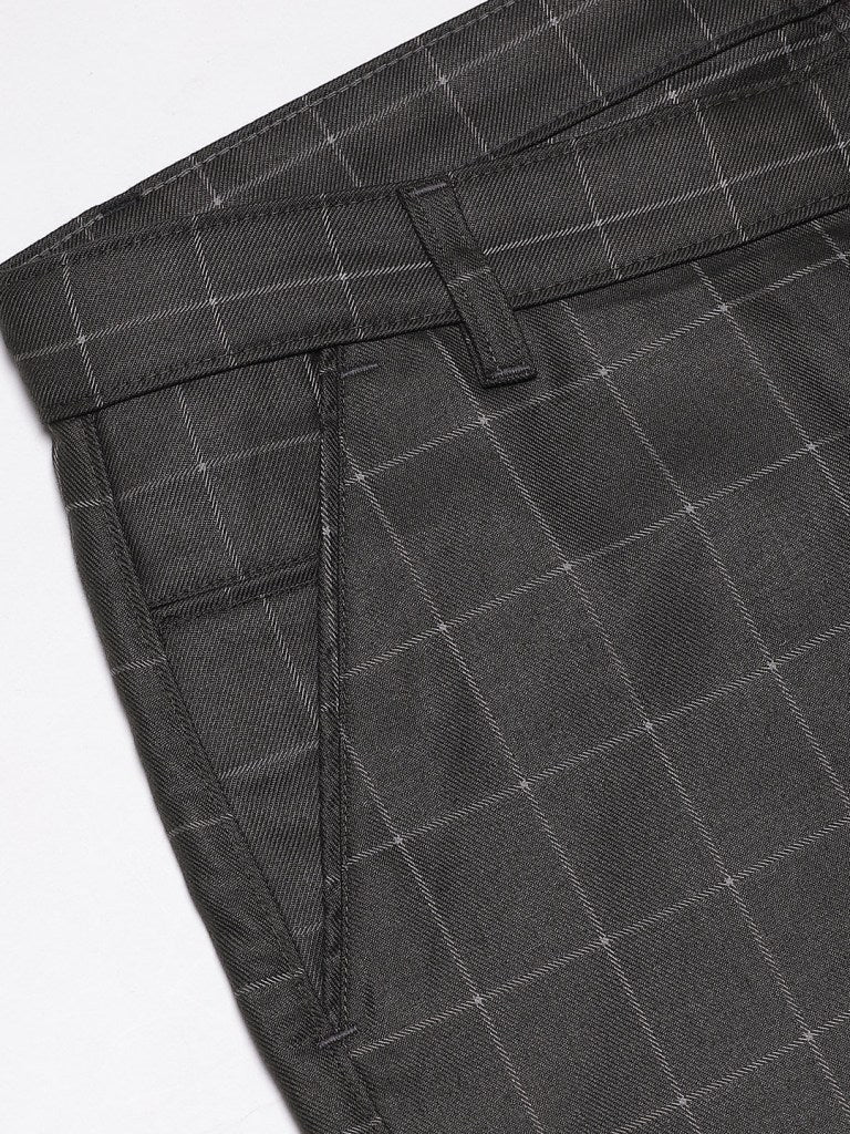 Men Olive Green  Beige Smart Skinny Fit Checked Chinos