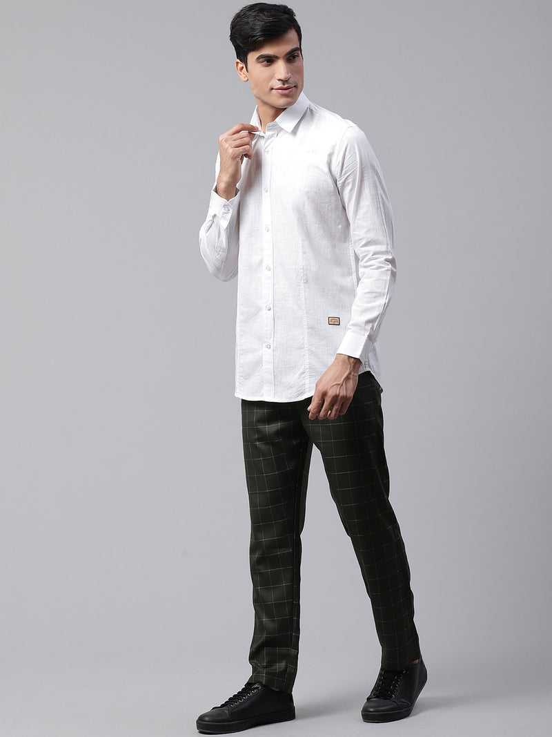 Men Olive Green  Beige Smart Skinny Fit Checked Chinos